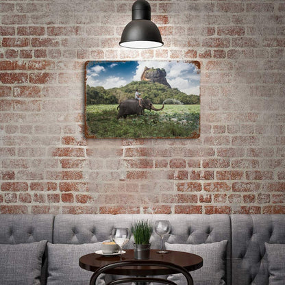 Vintage Elephant Ride Landscape Metal Wall Art Decor