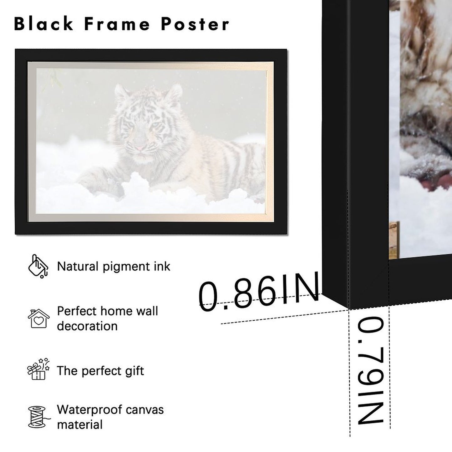 White Tiger in Snow Canvas Wall Art – Modern Framed Home Décor-18
