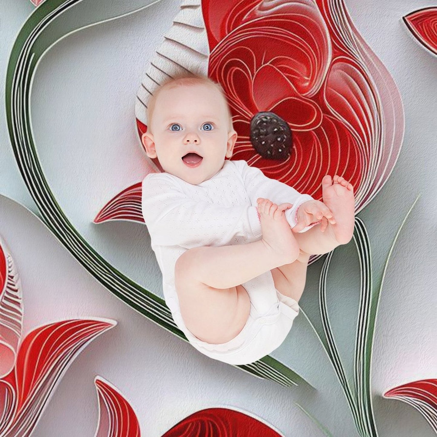 Soft Anti-Pilling Flannel Blanket with Red Tulip Floral Design