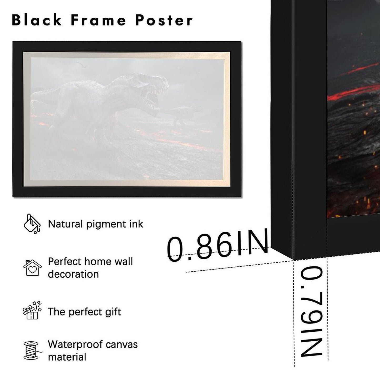 T-Rex Dinosaur Wall Art Framed Canvas Print Decor-07