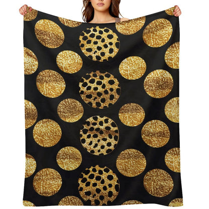 Soft Flannel Throw Blanket Black and Gold Dots