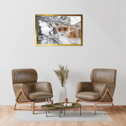 Minimalist Fox in Snow Art Picture Golden Frame Decor-28