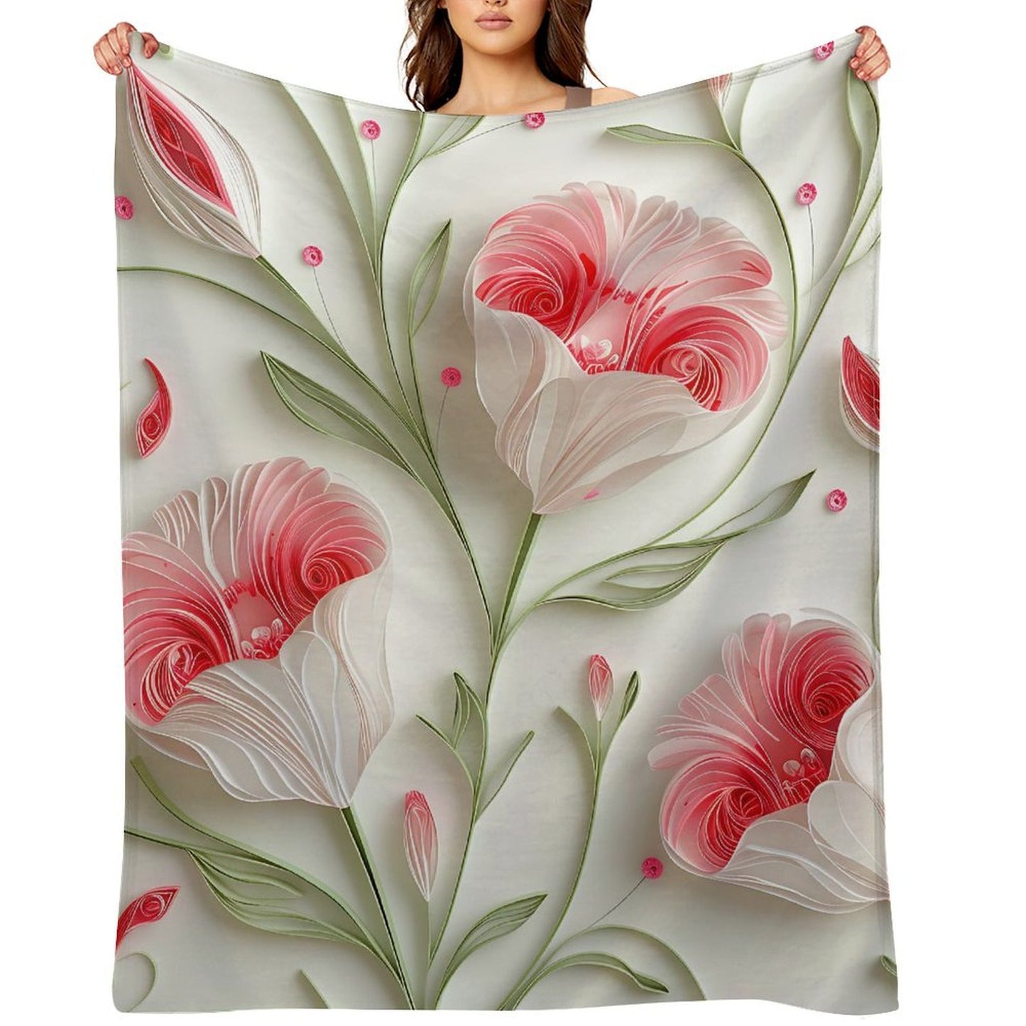 Soft Anti-Pilling Flannel Blanket with Pink Floral Bloom Design