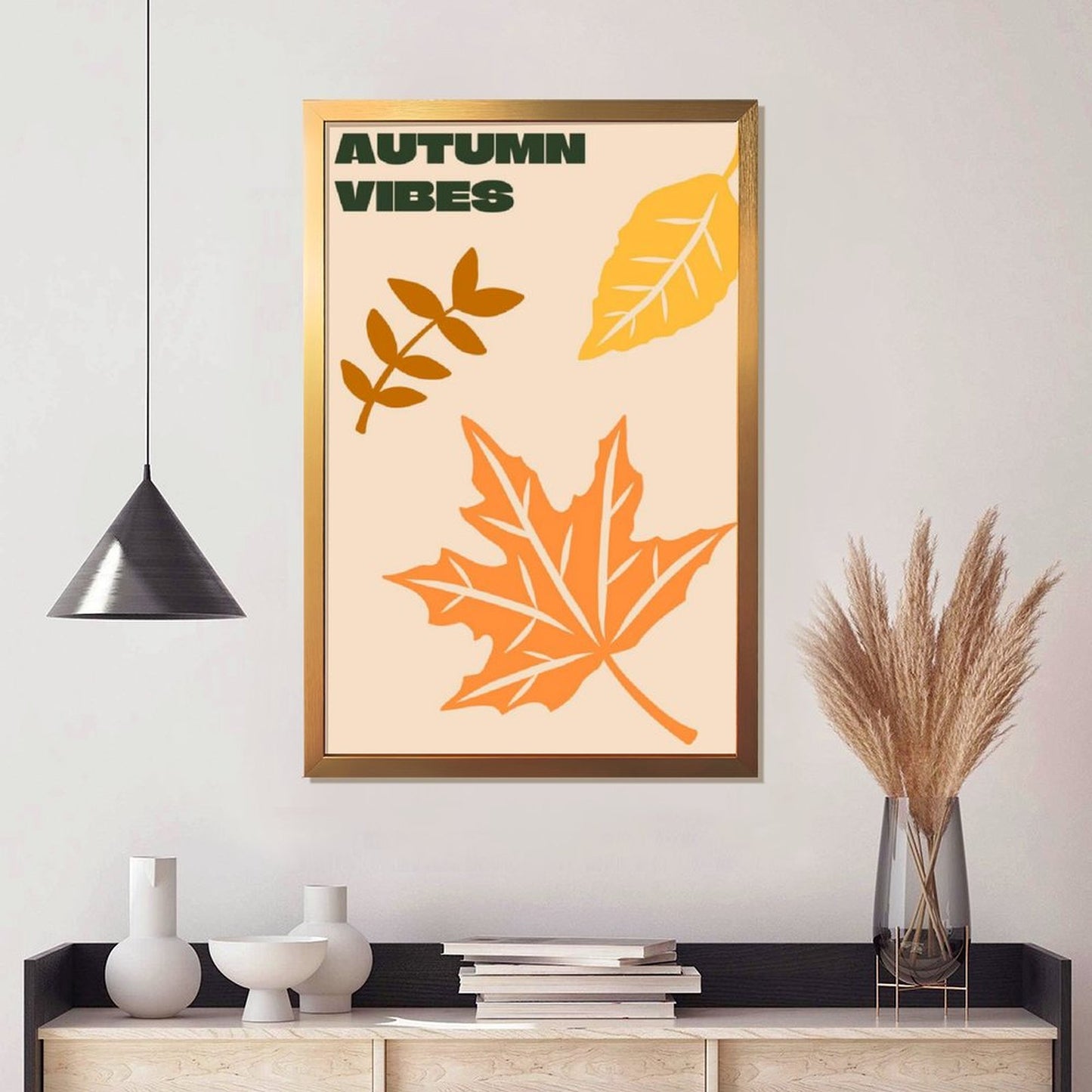 Modern Fall Leaves Canvas Art with Frame- 19