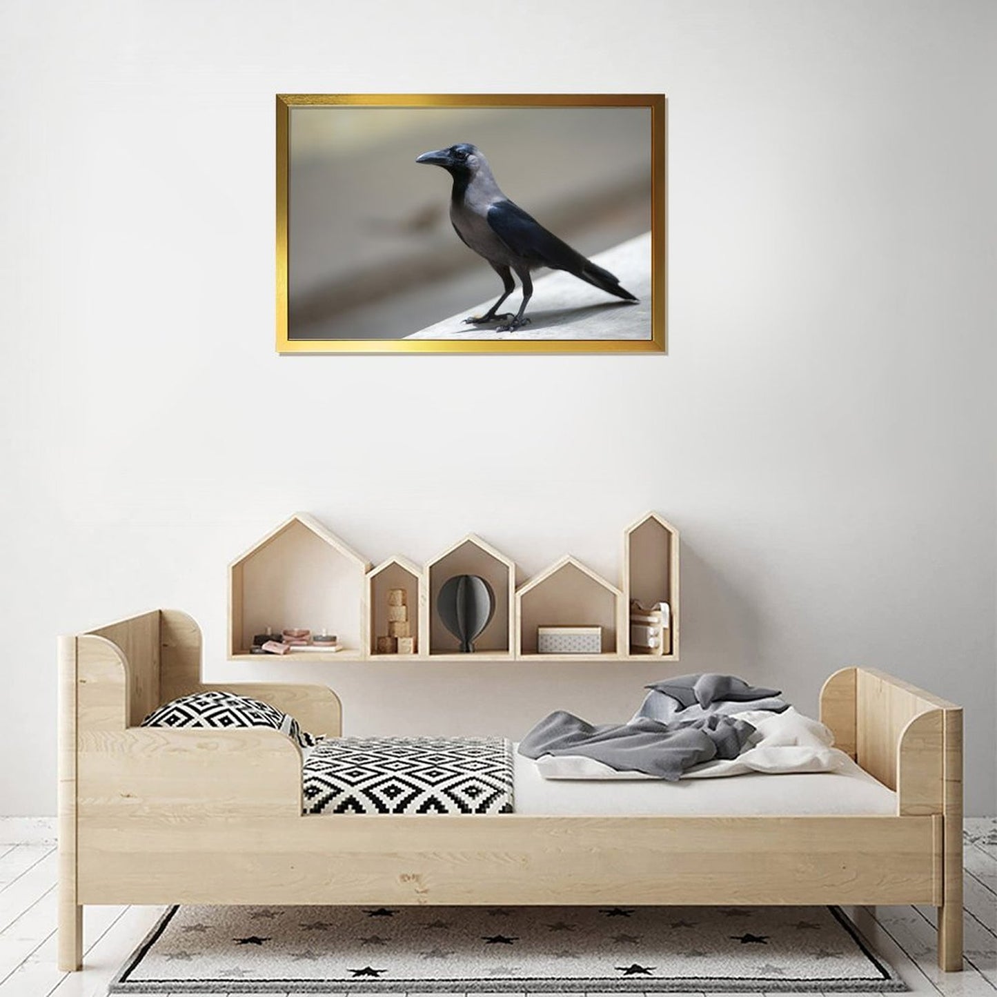 Minimalist Crow Wall Art – Modern Black Bird Photography Print- 135