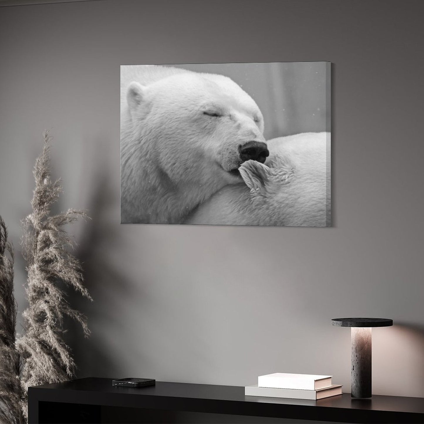 Polar Bear Love Black and White Canvas Art – Arctic Wildlife Wall Decor
