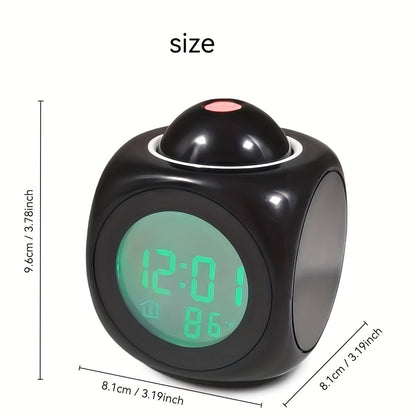 Night Time Wall Projection Alarm Clock with Voice Announcement Multi-function USB Battery Powered for Bedroom Living Room Dormitory