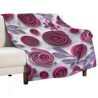 Soft Anti-Pilling Flannel Blanket with Purple Rose Spiral Pattern