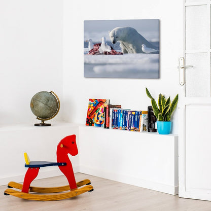 Arctic Polar Bear and Seagulls on Ice Canvas Wall Art/09