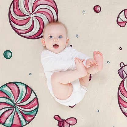 Anti-Pilling Flannel Blanket with Cute Candy and Christmas Pattern
