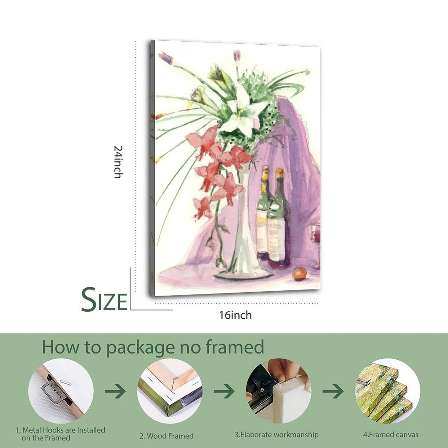 Elegant Floral Canvas Wall Art with Wooden Frame 23