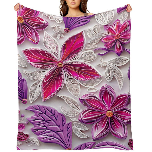 Soft Anti-Pilling Flannel Blanket with Pink and Purple Floral Design