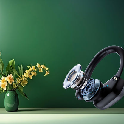 ProSound Wireless Earbuds Built-in Mic Sweat-Resistant Earhooks Pure Bass Sound Over-Ear Design Dual-LED Display Noise Cancelling for Running Sports Fitness