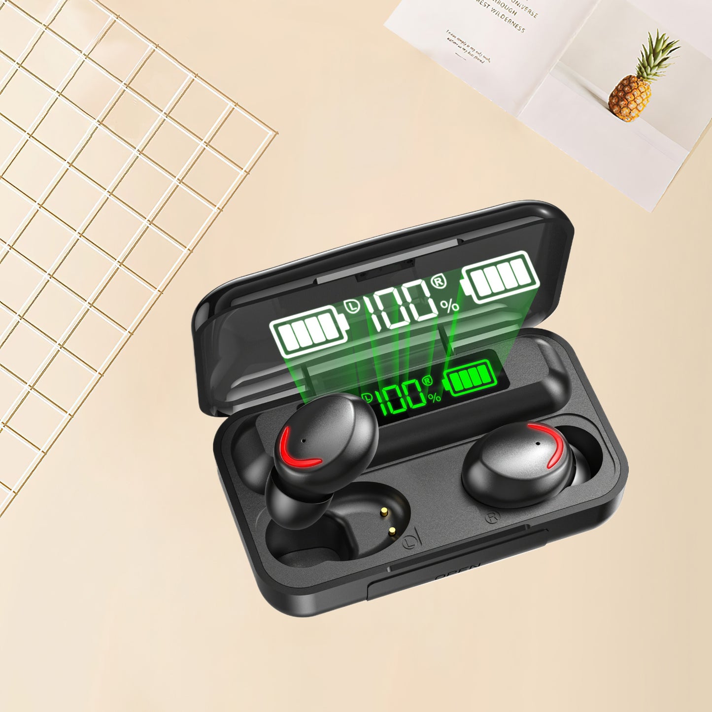 Wireless Earbuds with 9D HiFi Sound Noise Cancelling LED Display USB-C Fast Charging Touch Control Open-Back Design for Sports TV Phones Modern Headphones