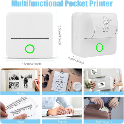 X6 Multifunctional Mini Portable Printer with Thermal Wireless Connection for Printing Work Sheets, Labels, Photos and Texts with Heating Name Printing Paper 5 Rolls of Adhesive Printing Paper