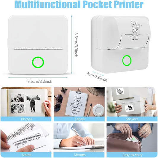 X6 Multifunctional Mini Portable Printer with Thermal Wireless Connection for Printing Work Sheets, Labels, Photos and Texts with Heating Name Printing Paper 5 Rolls of Adhesive Printing Paper