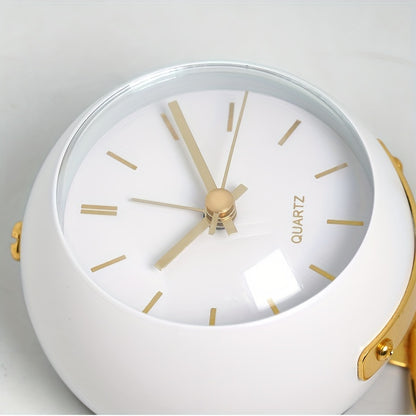 Luminous Desk Clock Battery Powered Silent Round Metal Nordic Alarm Clock with Glowing Hands for Bedroom Office Decor