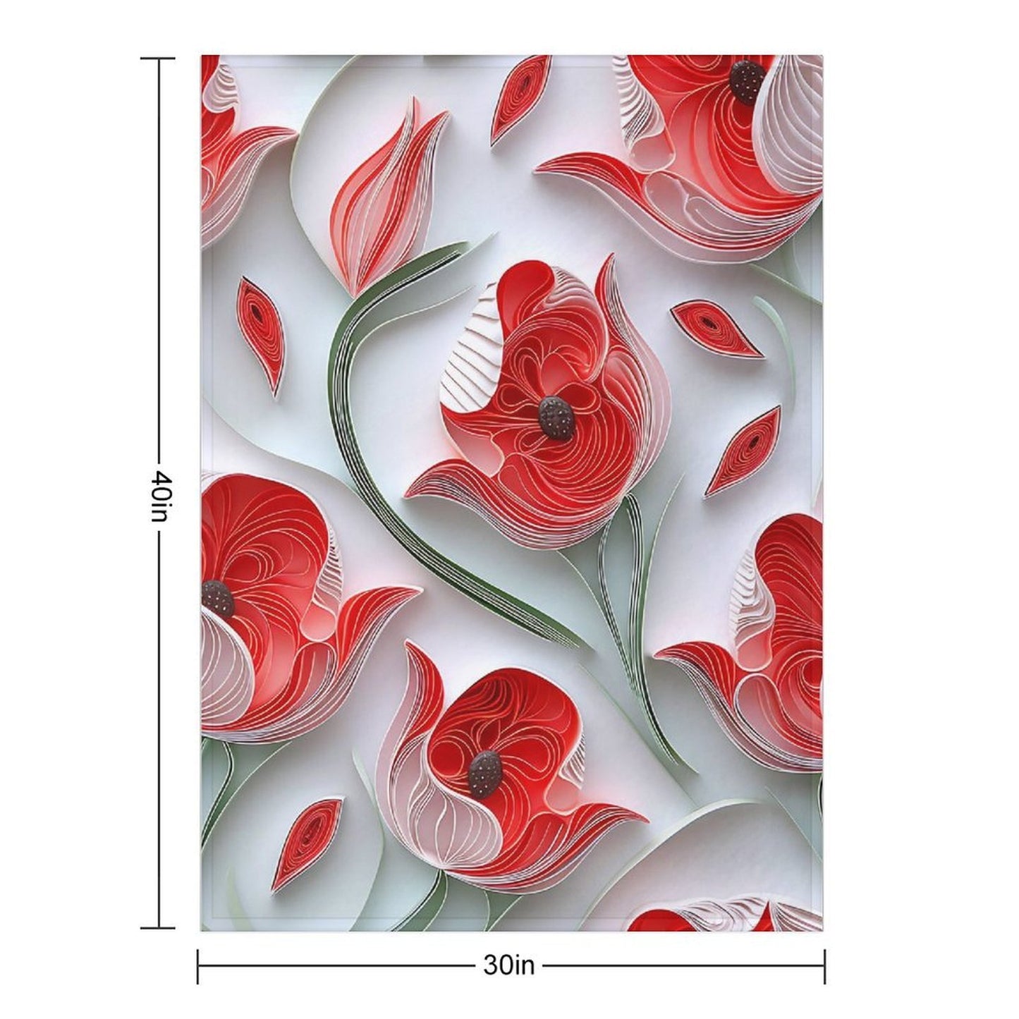 Soft Anti-Pilling Flannel Blanket with Red Tulip Floral Design