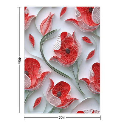 Soft Anti-Pilling Flannel Blanket with Red Tulip Floral Design