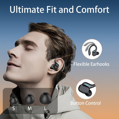 Wireless Sports Earbuds with Earhooks Active Noise Cancelling Dual-LED Display Pure Bass Built-in Microphone for Running