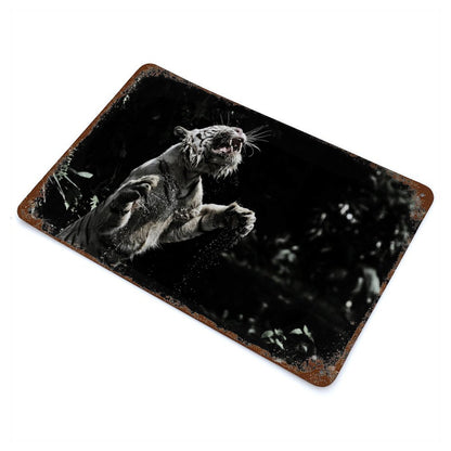 ChatGPT 说：  Vintage Wild White Tiger in Jungle Metal Wall Art Decor