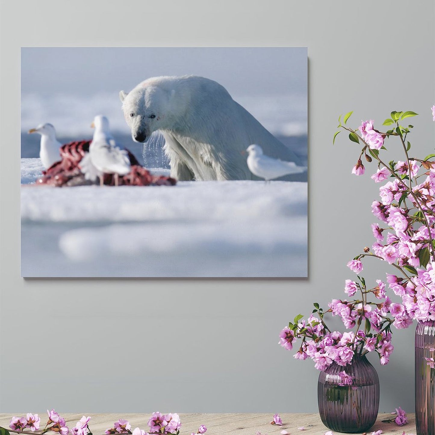 Arctic Polar Bear and Seagulls on Ice Canvas Wall Art/09