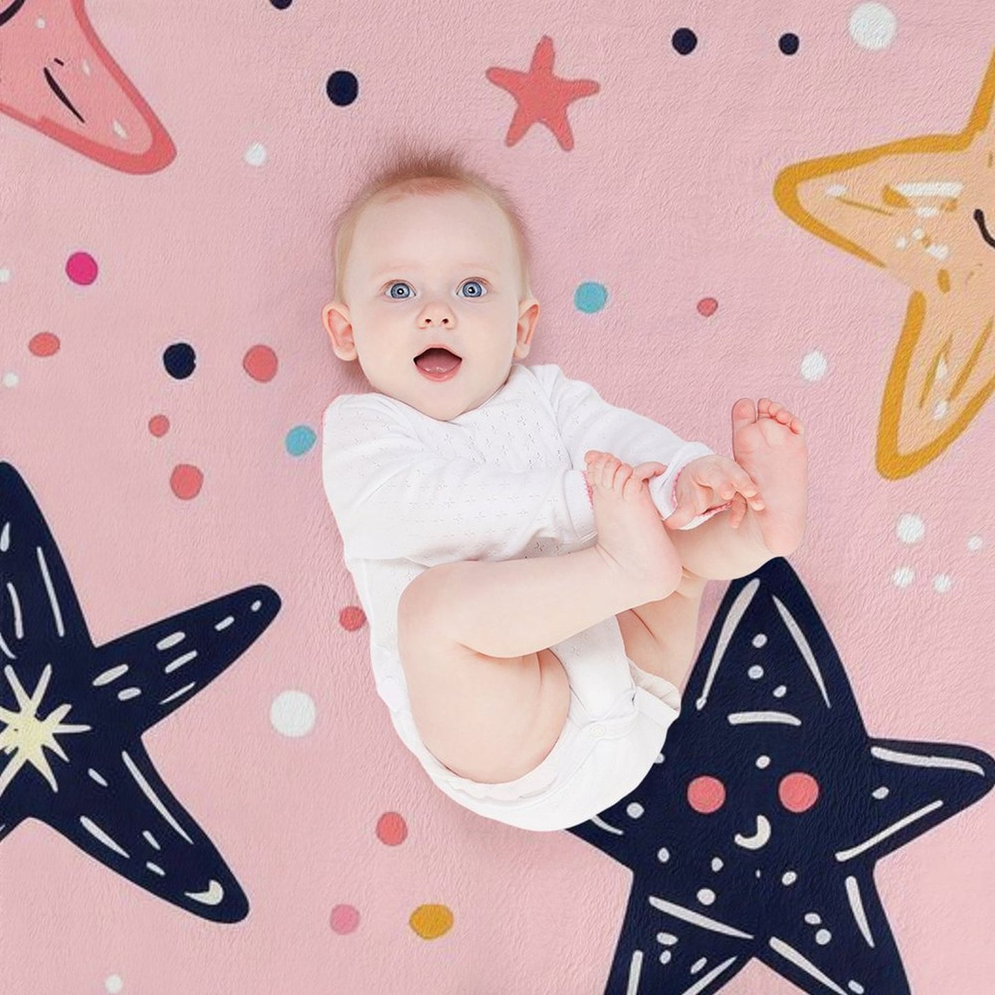 Soft Anti-Pilling Flannel Blanket with Cute Starfish Pattern Design