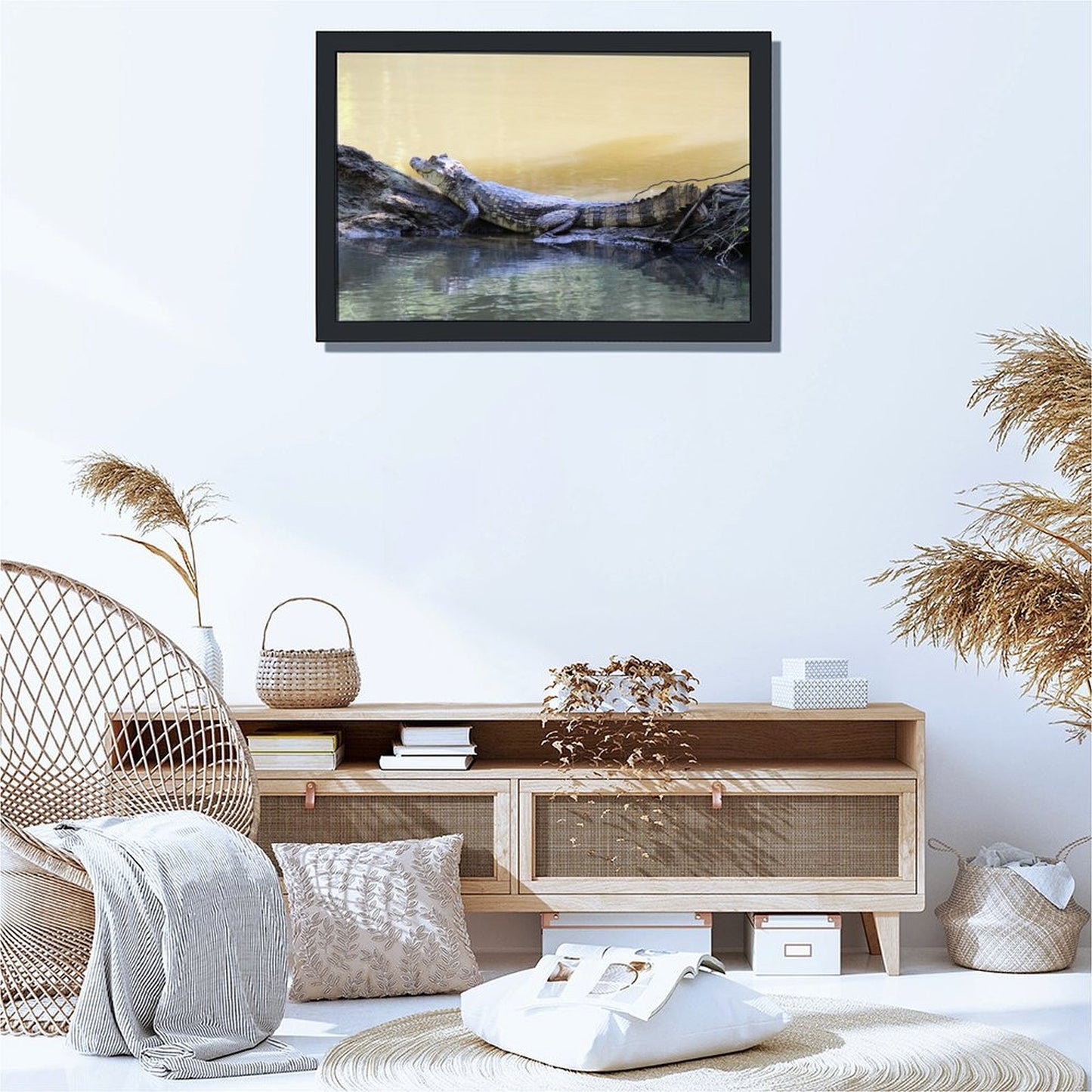 Crocodile Eyes Above Water Canvas Print Wall Artwork-49