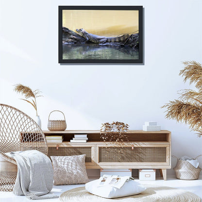 Crocodile Eyes Above Water Canvas Print Wall Artwork-49