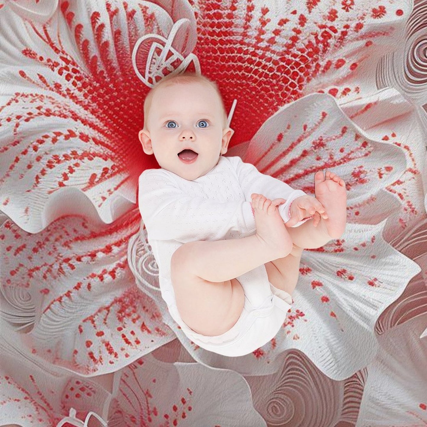 Soft Anti-Pilling Flannel Blanket with Red and White Floral Design