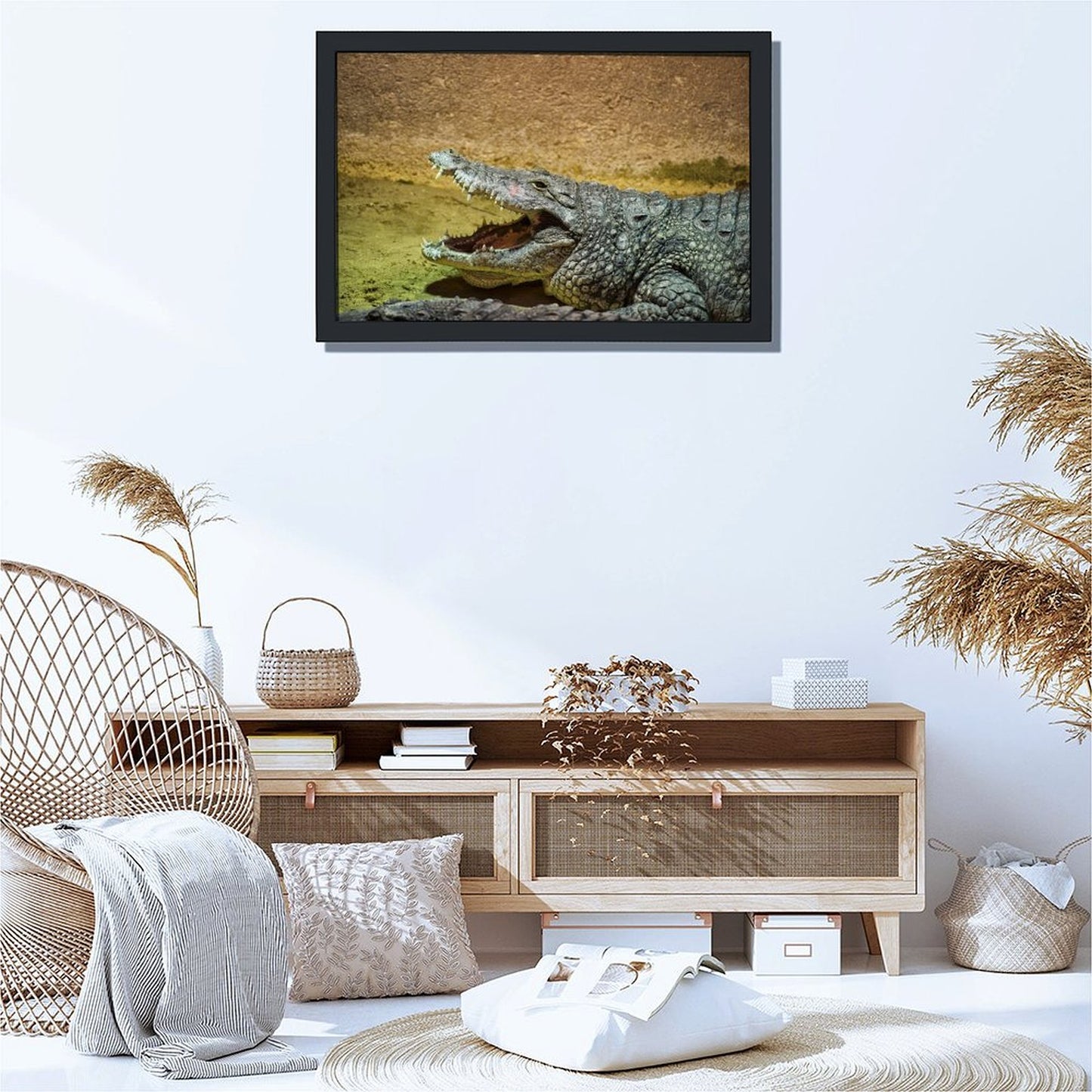 Black Frame Crocodile Wall Picture Nature Animal Decor-78