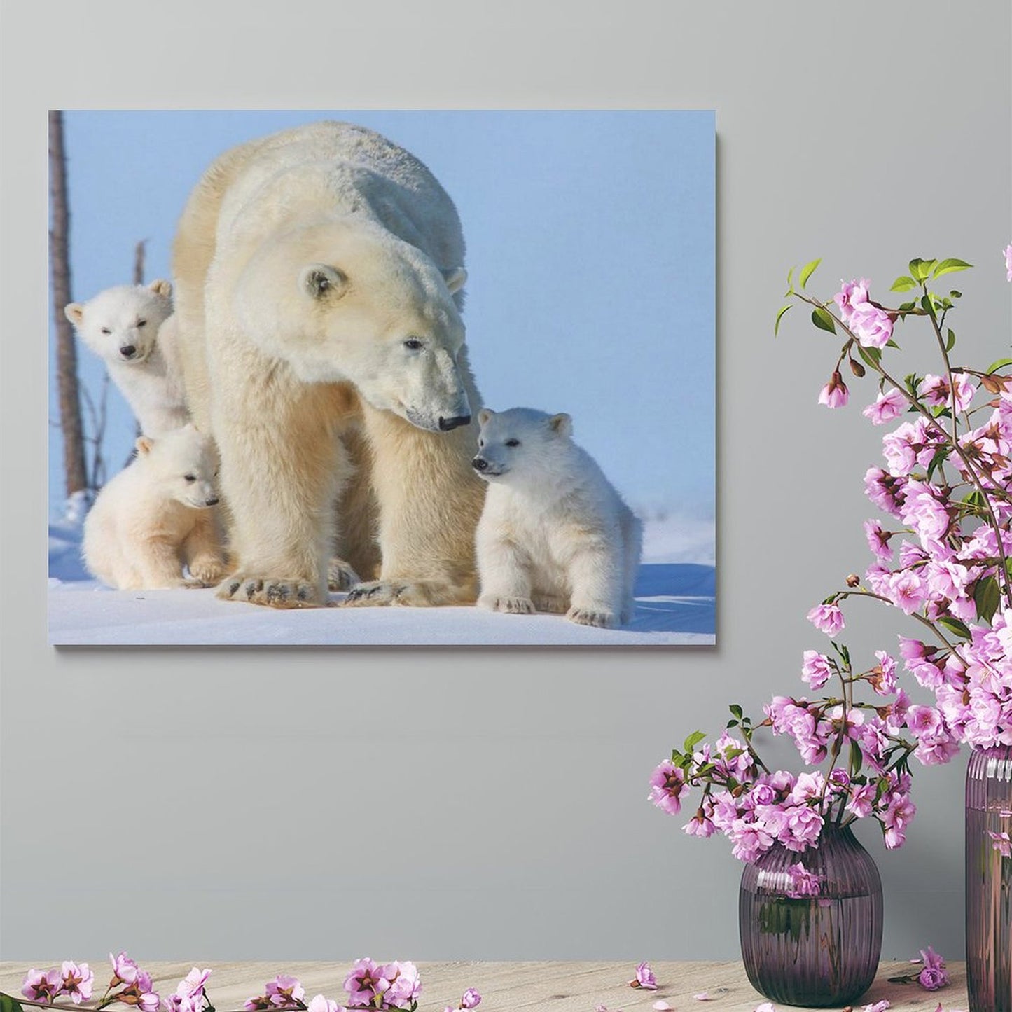 Polar Bear Family Canvas Wall Art – Arctic Wildlife Home Decor