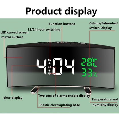 1pc Curved LED Alarm Clock with Large Display Screen Shows Time Temperature Humidity USB Powered Multifunctional Desk Clock