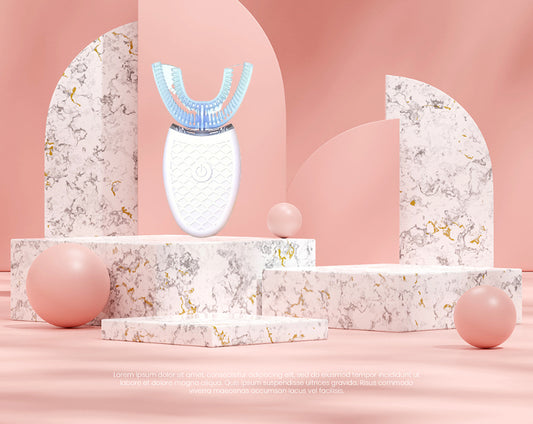 USB Rechargeable U-Shaped Electric Toothbrush for Adults 360° Cleaning Safe Silicone Brush Head No Manual Brushing Needed Ergonomic Design Interchangeable Heads White Blue Modern Dental Care