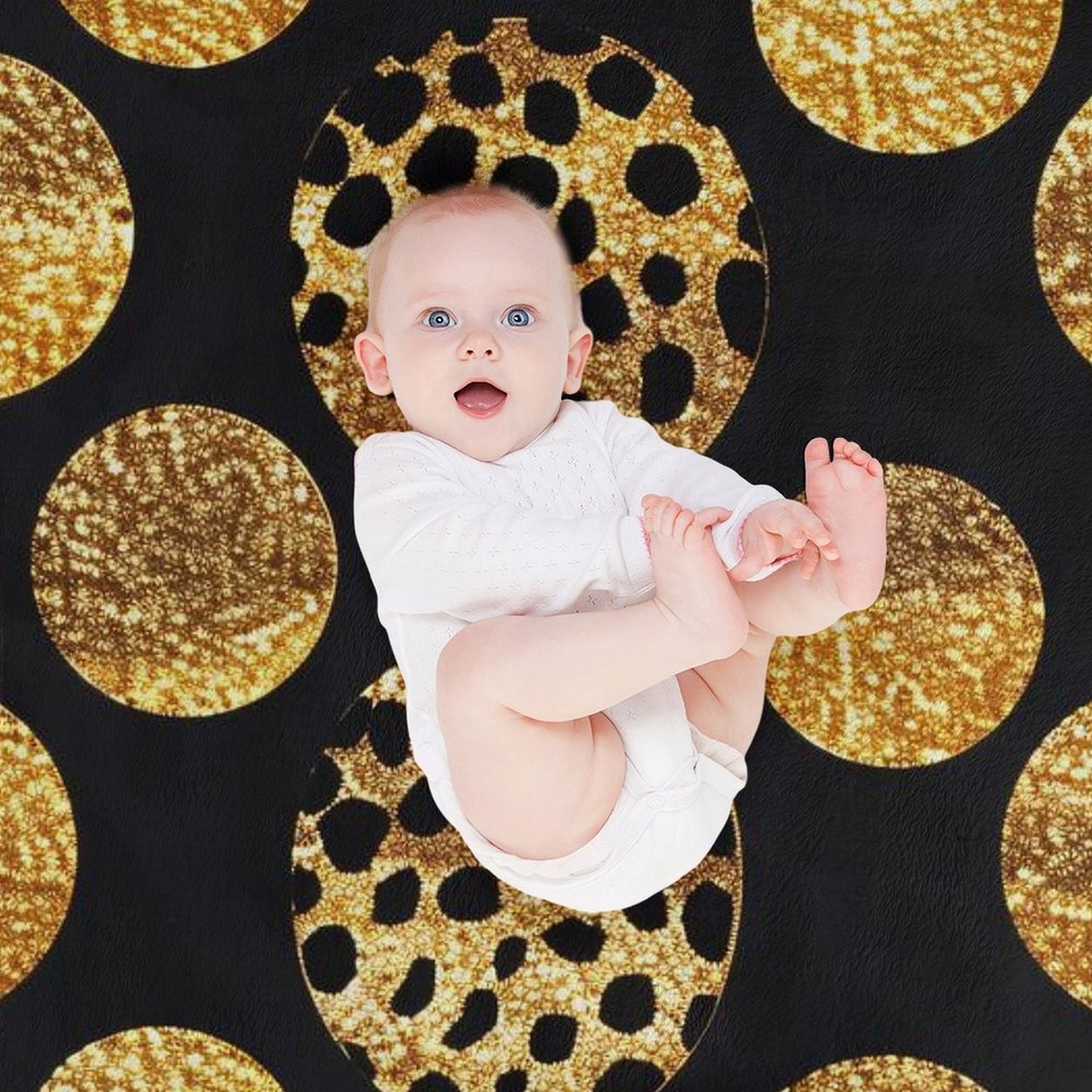 Soft Flannel Throw Blanket Black and Gold Dots