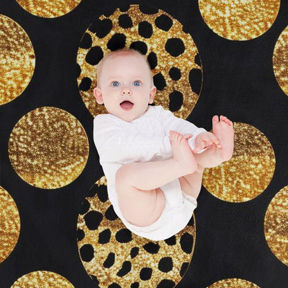 Soft Flannel Throw Blanket Black and Gold Dots