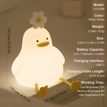 1pc Cute Duck Night Light USB Rechargeable Touch Control 3-Level Brightness Adjustable Perfect for Bedroom Bedside Lamp Birthday Christmas Gift for Boys Girls