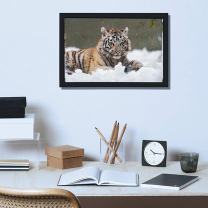 White Tiger in Snow Canvas Wall Art – Modern Framed Home Décor-18