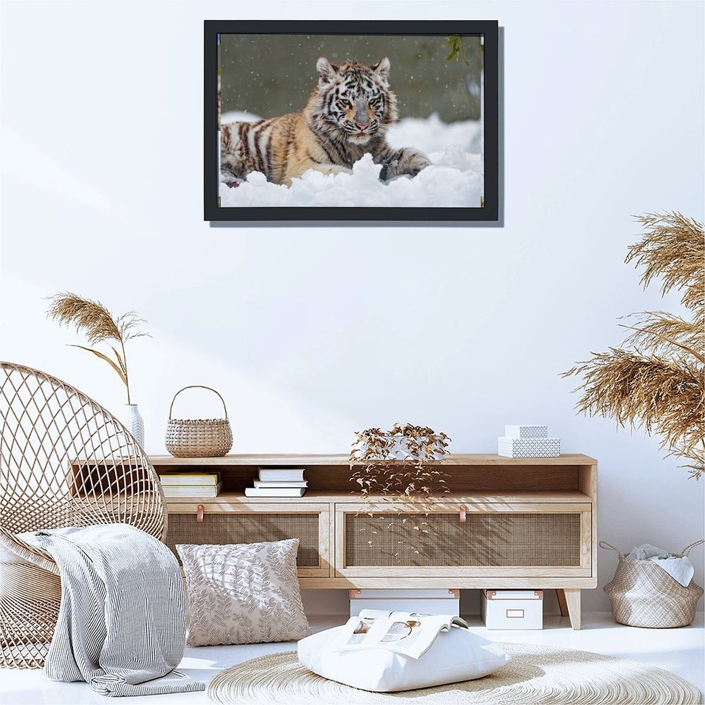 White Tiger in Snow Canvas Wall Art – Modern Framed Home Décor-18