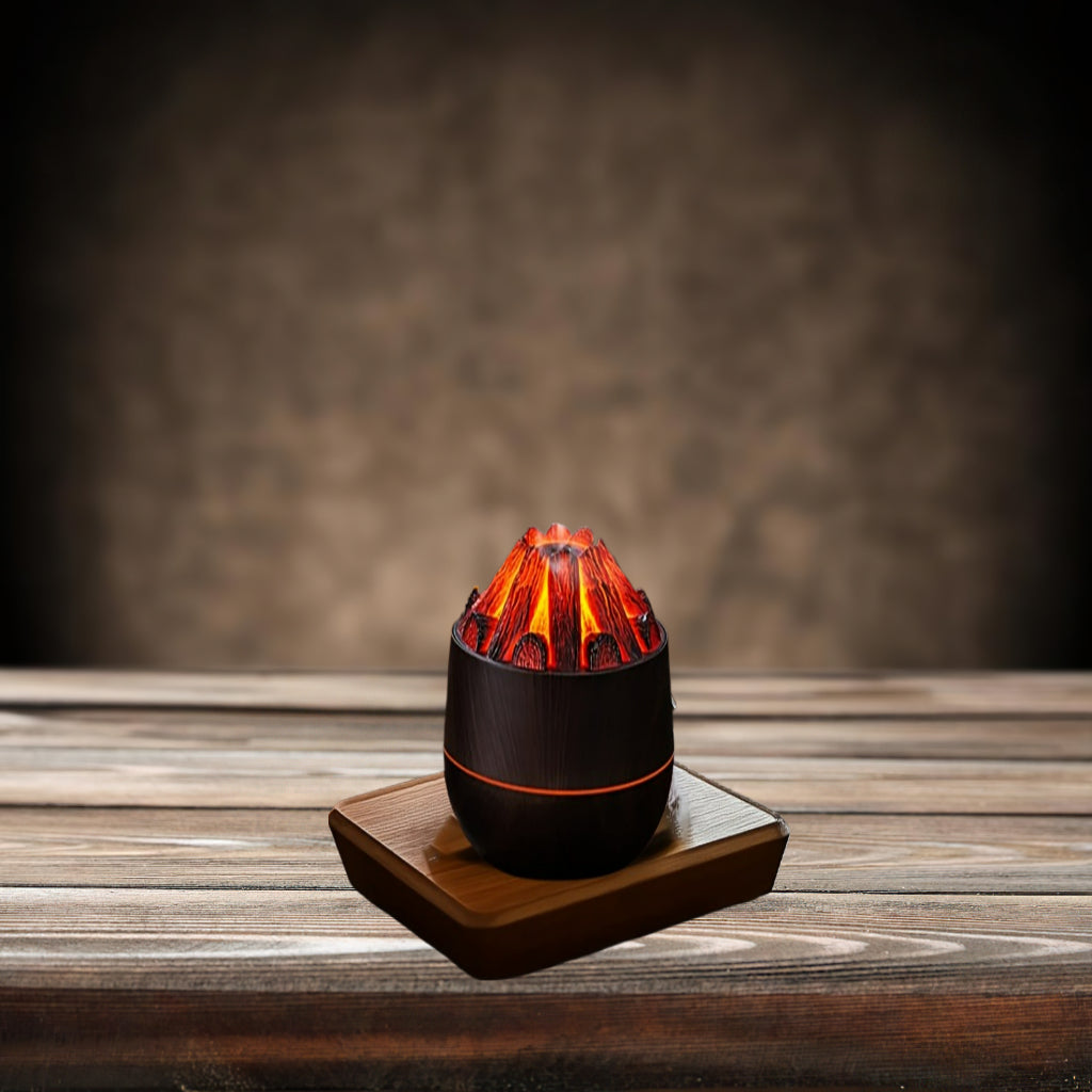 USB Powered Charcoal Fire Humidifier 1pc Home Bedroom Water Replenisher with Colorful Night Light Creating Cozy Atmosphere