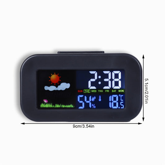 Large Screen Weather Station Clock with Vibrant Color Display Real-Time Temp Humidity Monitor Alarm Comfort Indicator Battery Operated for Bedroom Dorm Essentials Minimalist Decor