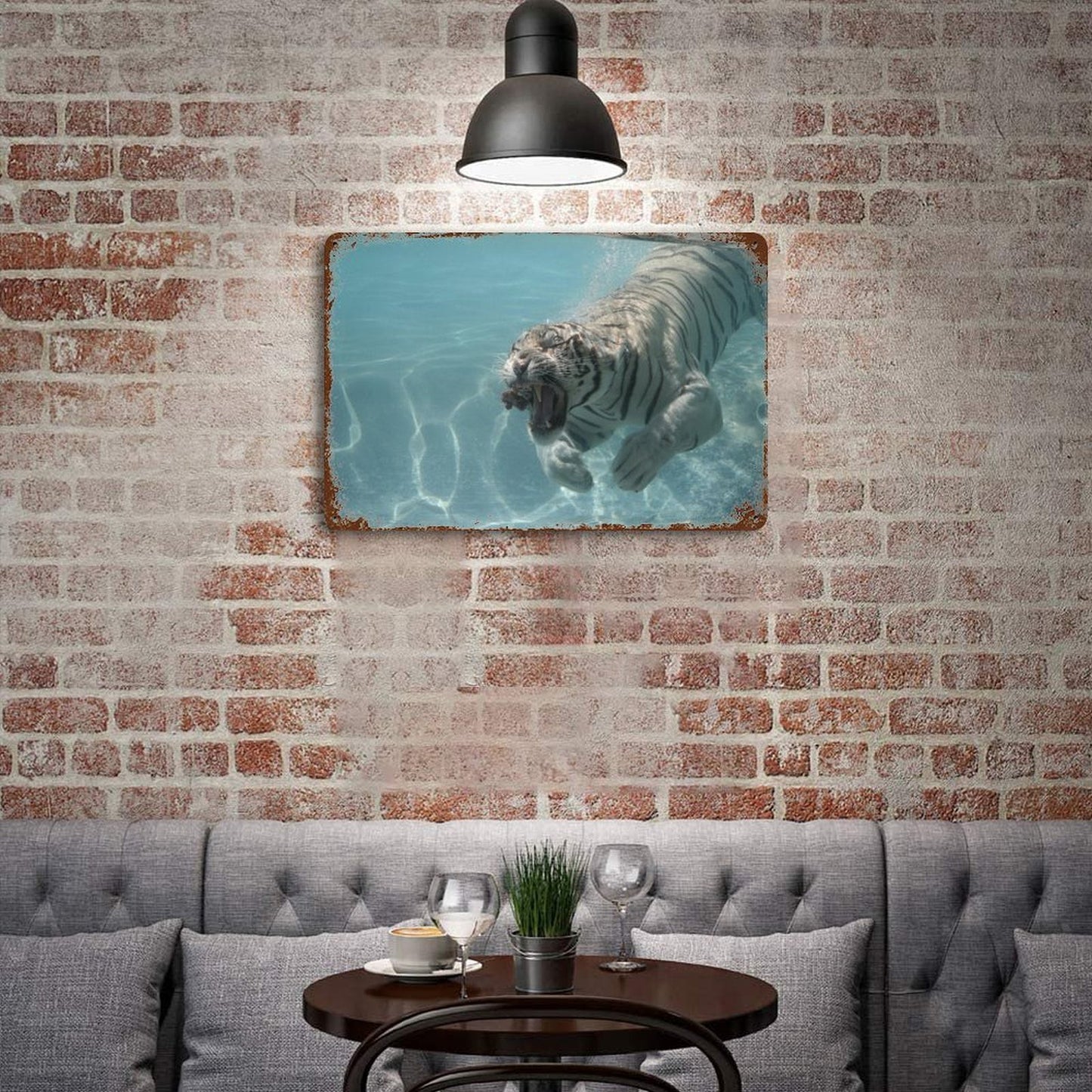 Vintage Underwater White Tiger Metal Wall Art Decor