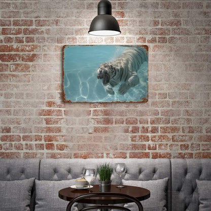 Vintage Underwater White Tiger Metal Wall Art Decor