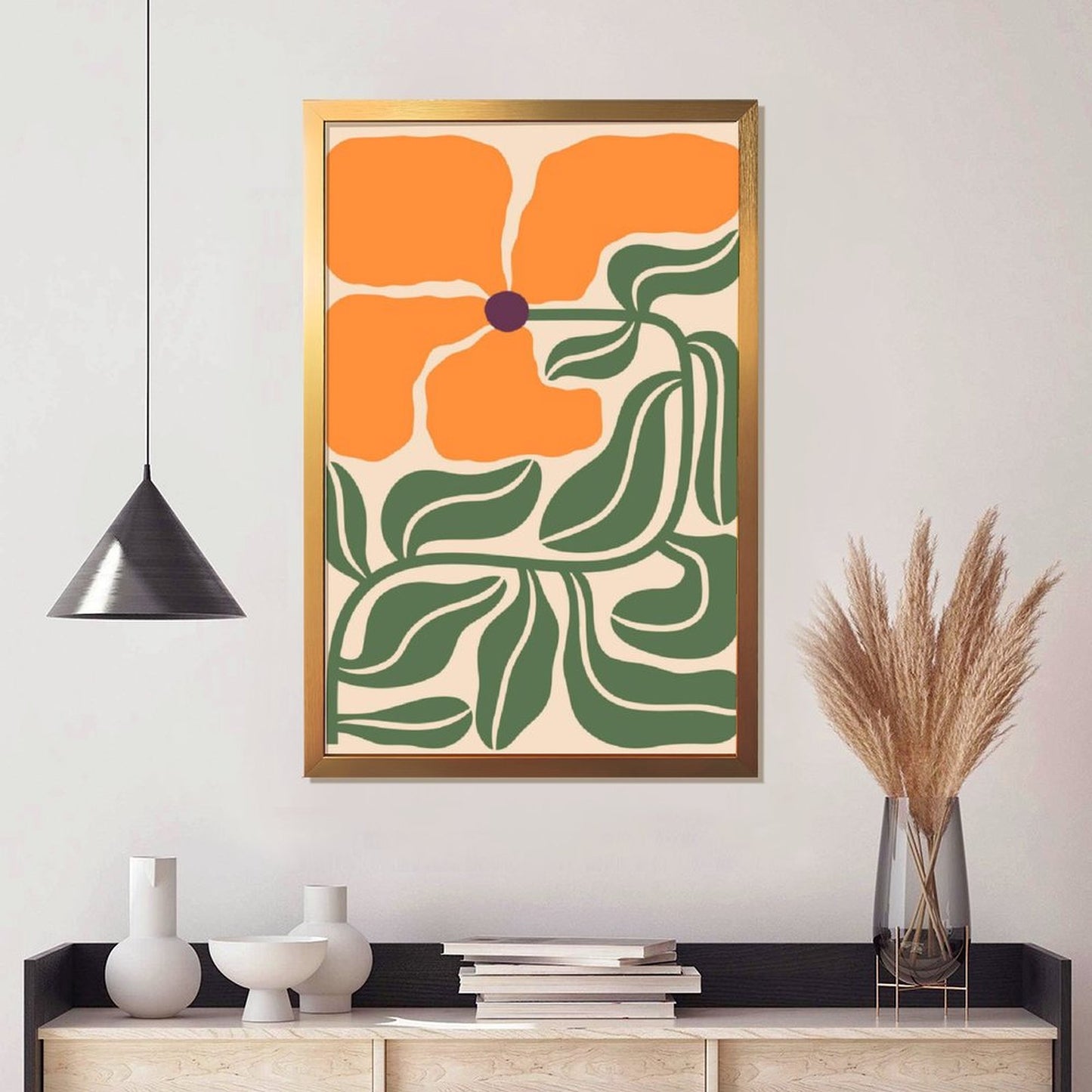 Abstract Orange Flower Art Print – Modern Botanical Decor-1