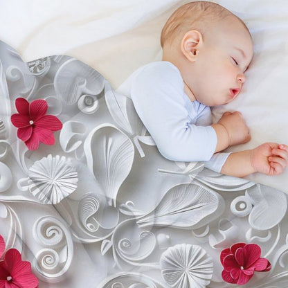 Anti-Pilling Flannel Blanket with 3D Pink Heart Floral Design