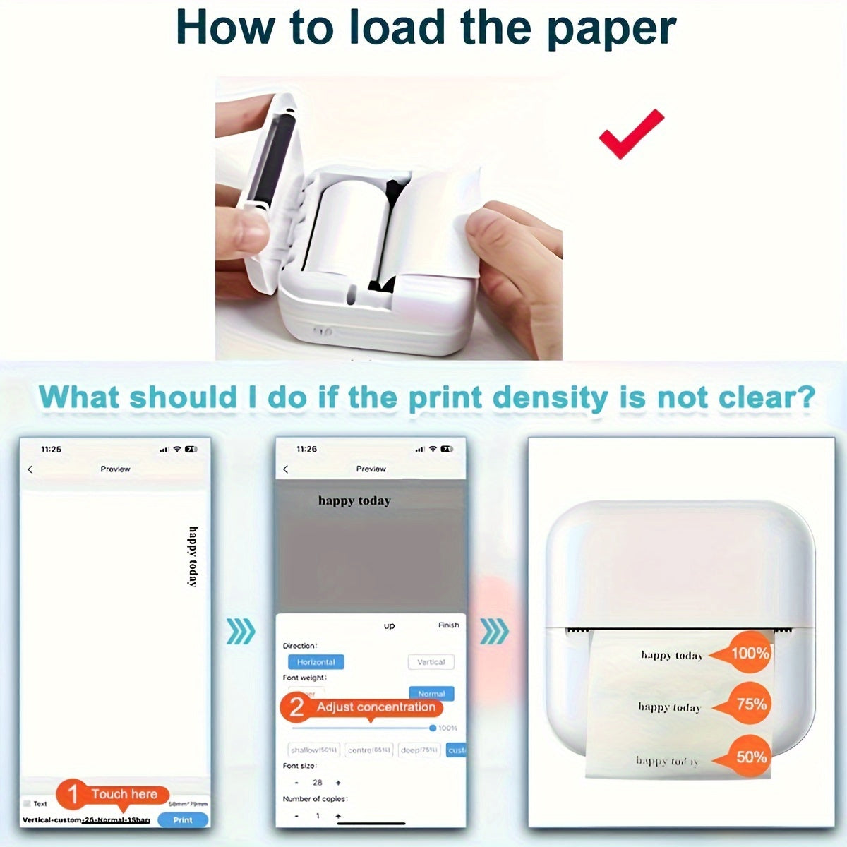 1pc Mini Wireless Printer Portable Pocket Inkless Photo Printer For Smartphone