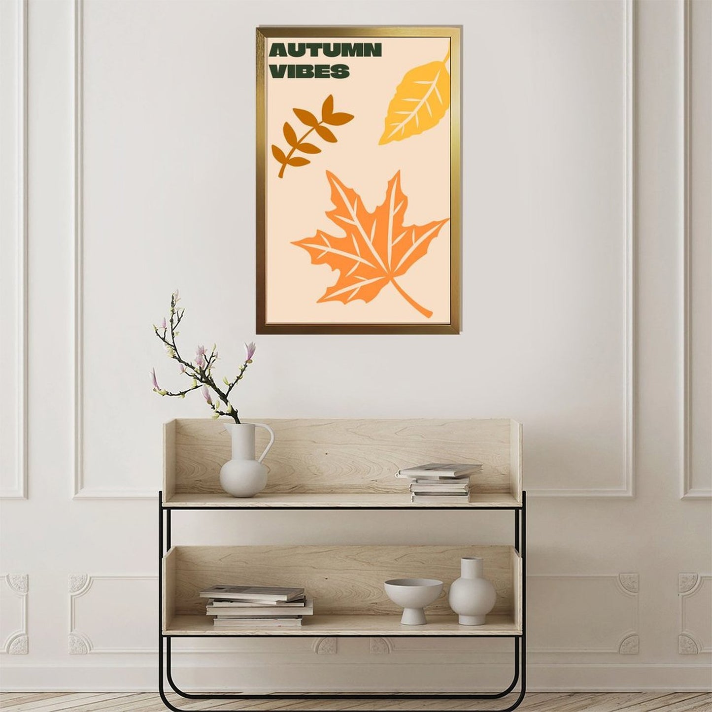 Modern Fall Leaves Canvas Art with Frame- 19