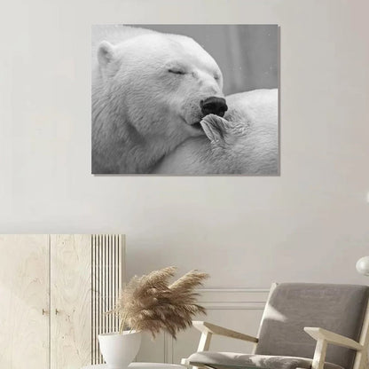 Polar Bear Love Black and White Canvas Art – Arctic Wildlife Wall Decor