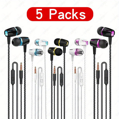 Bass Wired Headphones with Microphone Noise Reduction Stereo Sound In Ear Mixed Color Compatible with 3.5mm Devices