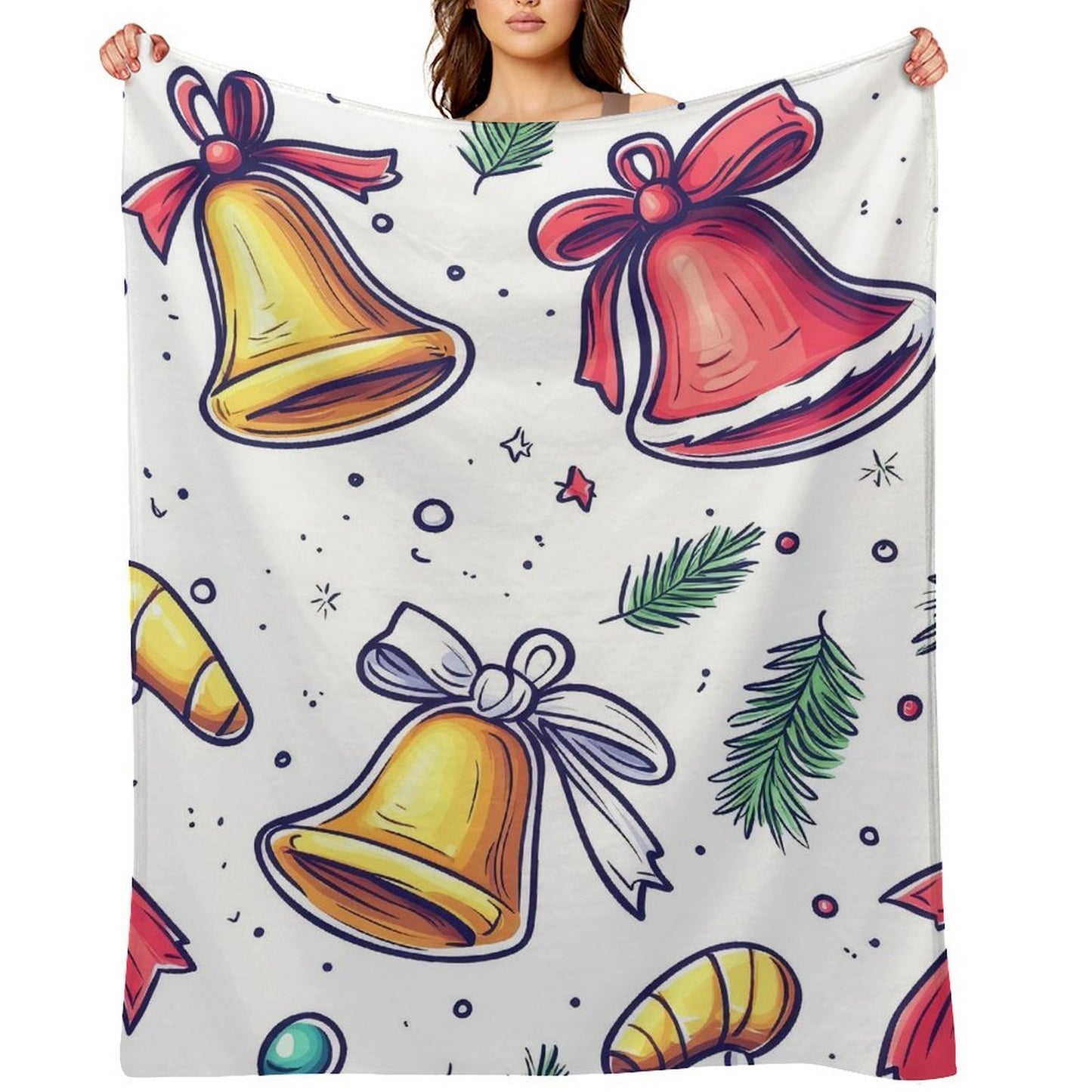 Soft Flannel Blanket with Anti-Pilling Christmas Bell Print, Cozy Throw for Home